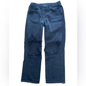 GRLFRND Black Distressed Wide Leg Jeans